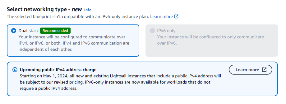 AWS Lightsail에 워드프레스 설치하기 7 네트워킹 유형선택