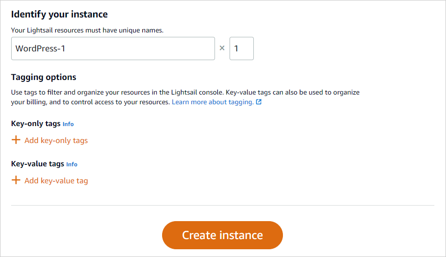 AWS Lightsail에 워드프레스 설치하기 9 인스턴스 식별 이름 만들고 인스턴스 생성하기
